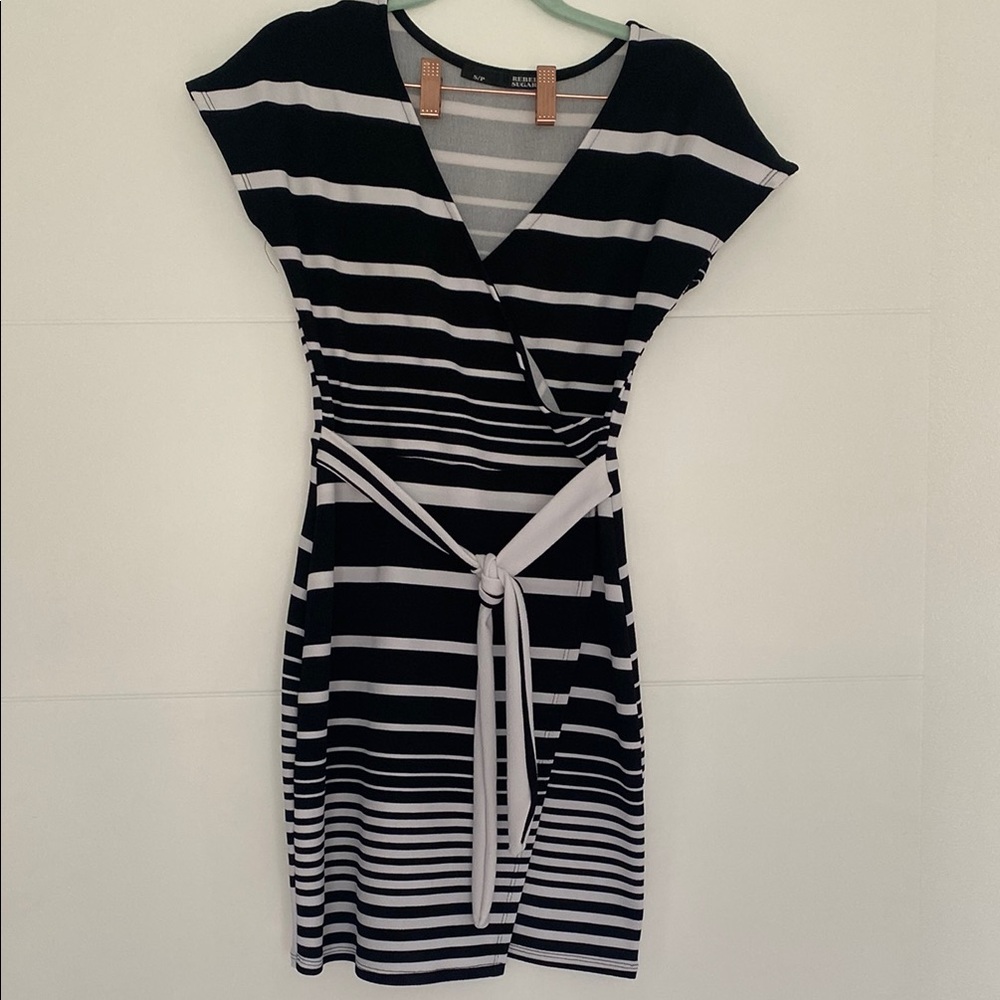 Black and White Striped Wrap Dress